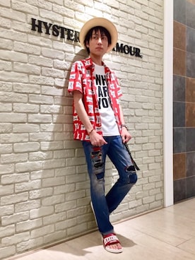 「赤×白」｜RYUさん（メンズ・172cm）の夏コーディネート