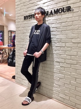 「スタッズベルト」｜「アイテム（ジャケット/アウター）」を使った、RYUさん（メンズ・172cm）の夏コーディネート