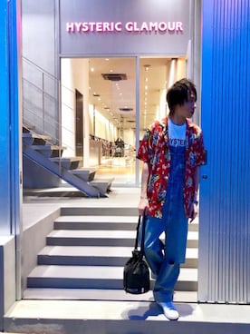 「巾着バッグ」｜「アイテム（オールインワン・サロペット）」を使った、RYUさん（メンズ・172cm）の春コーディネート