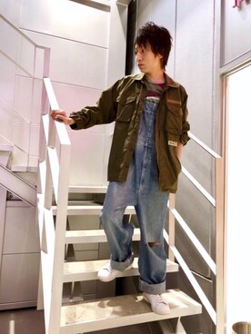 「シャツジャケット」｜「アイテム（オールインワン・サロペット）」を使った、RYUさん（メンズ・172cm）の春コーディネート