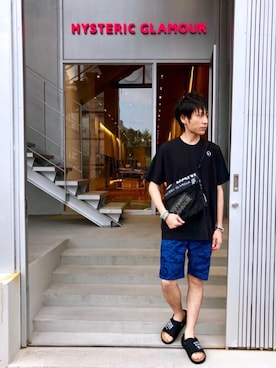 「迷彩柄」｜「アイテム（財布/小物）」を使った、RYUさん（メンズ・172cm）の夏コーディネート