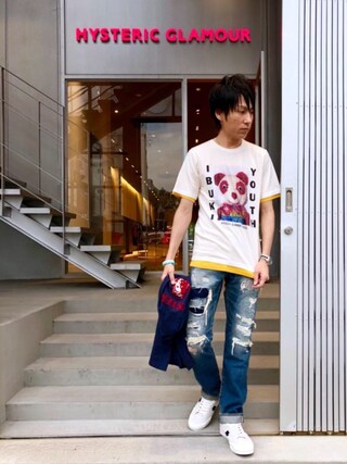 RYU使用「HYSTERIC GLAMOUR（IBUKI YOUTH SAFTY PANDA Tシャツ）」的時尚穿搭