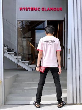 「アイテム（財布、レッド系）」を使った、RYUさん（メンズ・172cm）の夏コーディネート