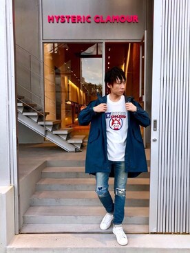 「ブルーコーデ」｜「アイテム（ミリタリージャケット）」を使った、RYUさん（メンズ・172cm）の秋コーディネート
