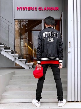 「黒スキニー」｜「アイテム（スタジャン）」を使った、RYUさん（メンズ・172cm）の秋コーディネート