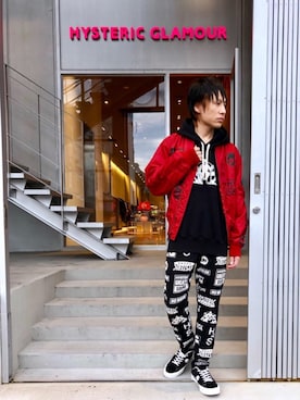 「アイテム（ミリタリージャケット、レッド系）」を使った、RYUさん（メンズ・172cm）の秋コーディネート