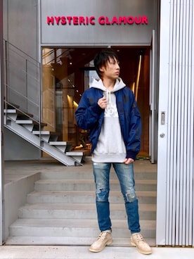 「デザートブーツ」｜「アイテム（ミリタリージャケット）」を使った、RYUさん（メンズ・172cm）の秋コーディネート