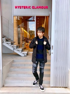 「ボーダーニット」｜「アイテム（チノパンツ）」を使った、RYUさん（メンズ・172cm）の秋コーディネート