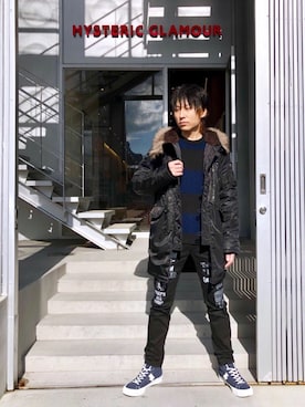 「ボーダーニット」｜「アイテム（チノパンツ）」を使った、RYUさん（メンズ・172cm）の冬コーディネート