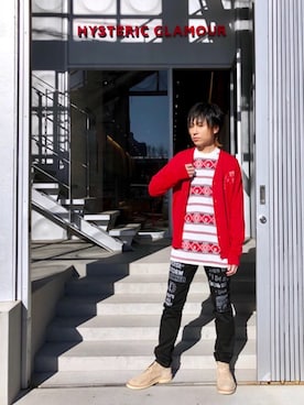 「HYSTERIC GLAMOUR（ヒステリックグラマー）のGIRLS BORDER総柄ジャカード リブ付Tシャツ（Tシャツ/カットソー）」を使った、RYUさん（メンズ・172cm）の冬コーディネート