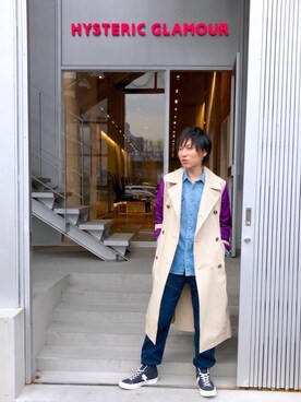 「HYSTERIC GLAMOUR（ヒステリックグラマー）のアイテム（トレンチコート）」を使った、RYUさん（メンズ・172cm）の冬コーディネート