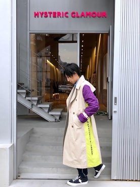 「HYSTERIC GLAMOUR（ヒステリックグラマー）のアイテム（トレンチコート）」を使った、RYUさん（メンズ・172cm）の冬コーディネート