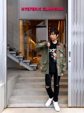 「カスタム」｜「アイテム（ミリタリージャケット）」を使った、RYUさん（メンズ・172cm）の春コーディネート