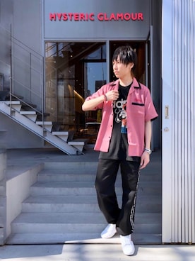 「アイテム（バングル/リストバンド、レッド系）」を使った、RYUさん（メンズ・172cm）の夏コーディネート