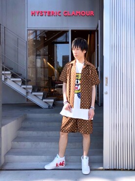 「アイテム（バングル/リストバンド、レッド系）」を使った、RYUさん（メンズ・172cm）の夏コーディネート