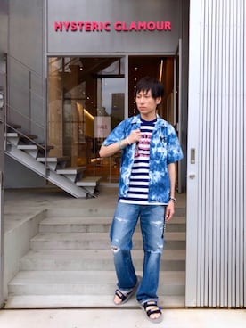 「アイテム（バングル/リストバンド、ブルー系）」を使った、RYUさん（メンズ・172cm）の夏コーディネート