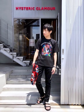 「アイテム（バングル/リストバンド、レッド系）」を使った、RYUさん（メンズ・172cm）の夏コーディネート