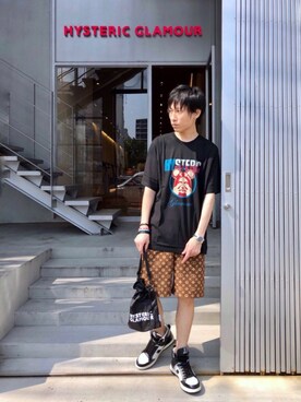 「アイテム（バングル/リストバンド、レッド系）」を使った、RYUさん（メンズ・172cm）の夏コーディネート