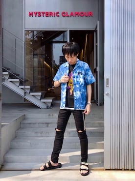 「アイテム（バングル/リストバンド、ブルー系）」を使った、RYUさん（メンズ・172cm）の夏コーディネート