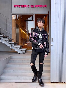 「黒スキニー」｜「アイテム（スタジャン）」を使った、RYUさん（メンズ・172cm）の秋コーディネート