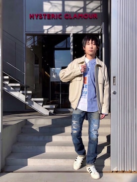 「長袖シャツ」｜「アイテム（ブルゾン）」を使った、RYUさん（メンズ・172cm）の冬コーディネート