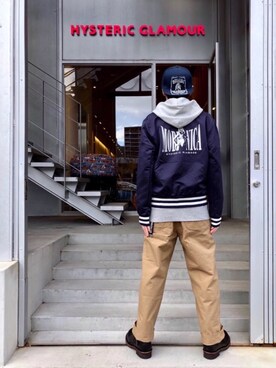 「HYSTERIC GLAMOUR（ヒステリックグラマー）のHYS WHISKY柄 刺繍キャップ（キャップ）」を使った、RYUさん（メンズ・172cm）の春コーディネート