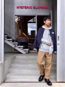 「HYSTERIC GLAMOUR（ヒステリックグラマー）のHYS WHISKY柄 刺繍キャップ（キャップ）」を使った、RYUさん（メンズ・172cm）の春コーディネート