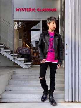 「ロックコーデ」｜「アイテム（その他アウター）」を使った、RYUさん（メンズ・172cm）の春コーディネート