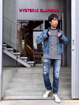 「ロンt」｜「アイテム（デニムジャケット）」を使った、RYUさん（メンズ・172cm）の春コーディネート