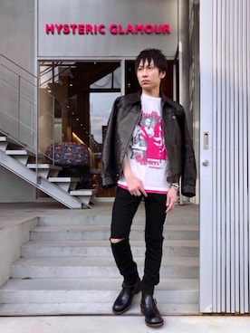 「ロックコーデ」｜「アイテム（その他アウター）」を使った、RYUさん（メンズ・172cm）の春コーディネート