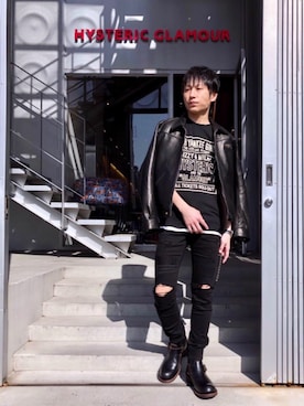 「ロックコーデ」｜「アイテム（その他アウター）」を使った、RYUさん（メンズ・172cm）の春コーディネート