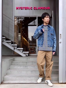「ロンt」｜「アイテム（デニムジャケット）」を使った、RYUさん（メンズ・172cm）の春コーディネート