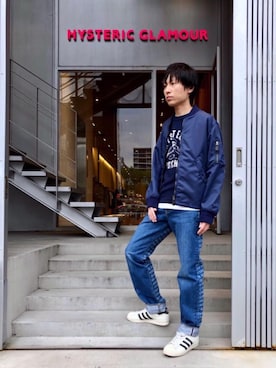 「ブルーコーデ」｜「アイテム（ミリタリージャケット）」を使った、RYUさん（メンズ・172cm）の夏コーディネート