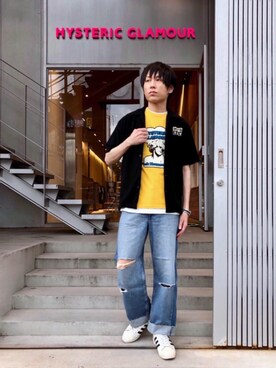 「HYSTERIC GLAMOUR（ヒステリックグラマー）のHYS WHISKY柄 刺繍キャップ（キャップ）」を使った、RYUさん（メンズ・172cm）の夏コーディネート