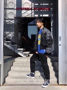 「HYSTERIC GLAMOUR（ヒステリックグラマー）のアイテム（MA-1）」を使った、RYUさん（メンズ・172cm）の秋コーディネート