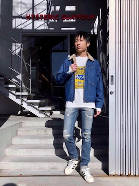「ロンt」｜「アイテム（デニムジャケット）」を使った、RYUさん（メンズ・172cm）の冬コーディネート