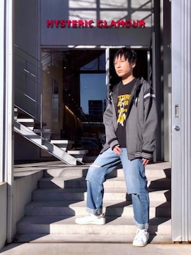 「黒×黄色」｜「アイテム（ジャケット/アウター）」を使った、RYUさん（メンズ・172cm）の冬コーディネート