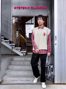 「HYSTERIC GLAMOUR（ヒステリックグラマー）のHYS WHISKY柄 刺繍キャップ（キャップ）」を使った、RYUさん（メンズ・172cm）の春コーディネート