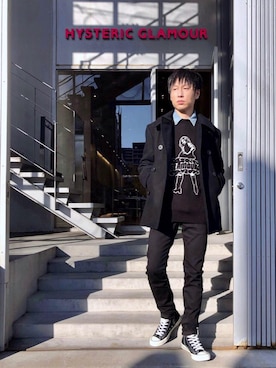 「黒スキニー」｜「アイテム（ピーコート）」を使った、RYUさん（メンズ・172cm）の冬コーディネート