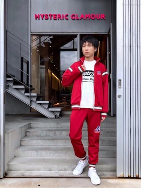 「アイテム（その他アウター、レッド系）」を使った、RYUさん（メンズ・172cm）の秋コーディネート