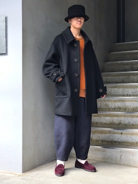 「blohm」｜「アイテム（ステンカラーコート）」を使った、JION SUDO(GARDEN名古屋)さん（メンズ・173cm）の秋コーディネート