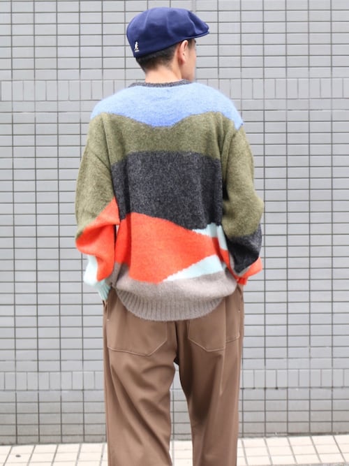 TAUPE モヘアインターシャクルーネックニット TAUPE モヘヤニット