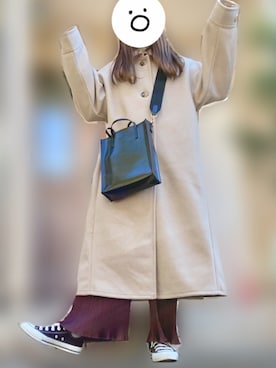 「しまむら（シマムラ）のアイテム（ステンカラーコート）」を使った、mochiさん（レディース・155cm）の冬コーディネート