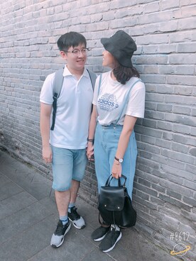 「5（ファイブ）のアイテム（サロペット/オーバーオール）」を使った、Yaya Liangさん（レディース・168cm）の冬コーディネート
