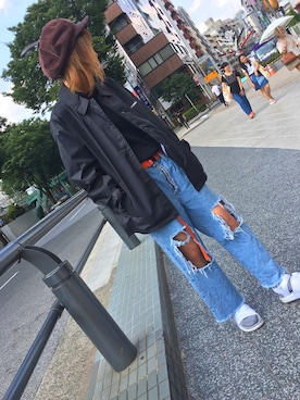 「Subciety（サブサエティ）のアイテム（ナイロンジャケット）」を使った、asumiさん（レディース・157cm）の夏コーディネート