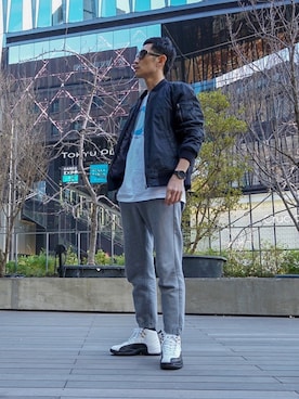 「Jordan」｜「アイテム（MA-1）」を使った、ほねさん（メンズ・176cm）の冬コーディネート