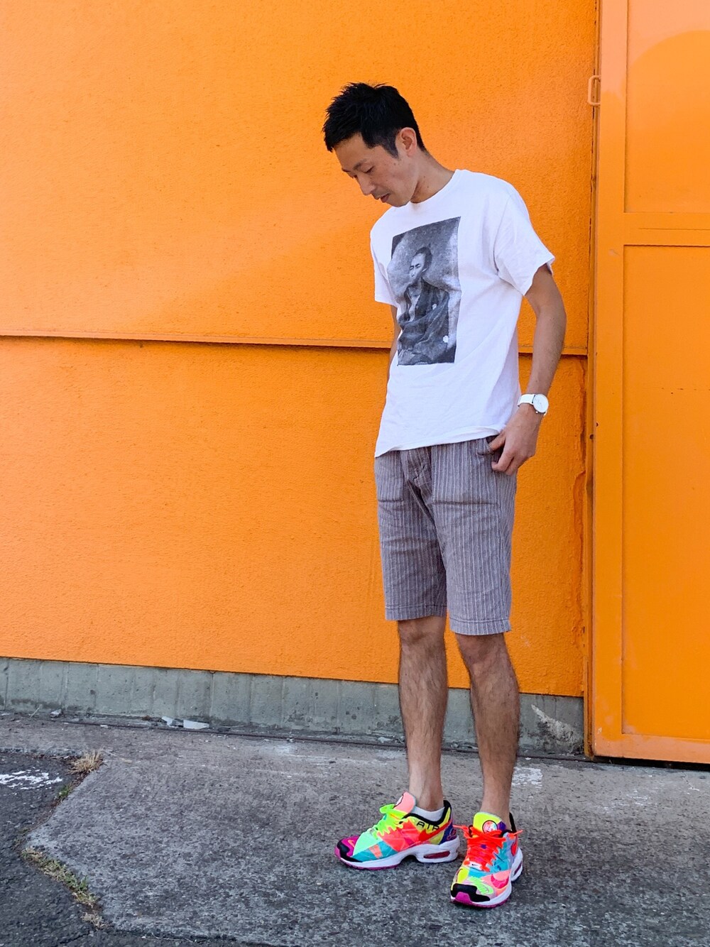 「夏コーデ、夏、NIKE、ナイキ、atmos、SKAGEN、スカーゲン、AIR MAX、タンパンスタイル」｜「SKAGENのAAREN KULOR　SKW6520（アナログ腕時計、ホワイト系）」を使った、ほねさん（メンズ・176cm）の春コーディネートの1枚目の写真