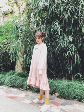 「MILKFED.（ミルクフェド）のアイテム（ワンピース、ピンク系）」を使った、Ketsu_zさん（レディース）の秋コーディネート