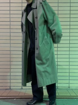 「古着好きな人と繋がりたい」｜「アイテム（トレンチコート）」を使った、いろはす大好き人間さん（メンズ・173cm）の春コーディネート