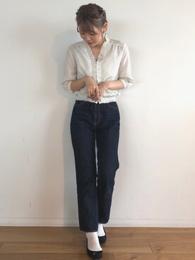 「ハイウエストストレートジーンズ」｜りくさん（レディース・170cm）の夏コーディネート